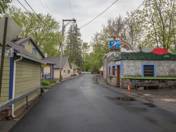 Looking down Tannery Brook Road towards the charming shops of Woodstock, New York