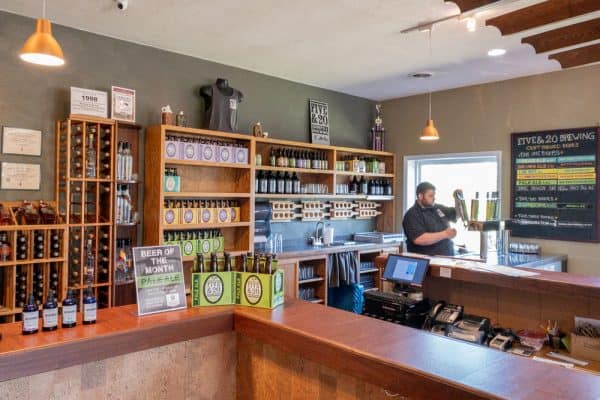 The tasting room at Five & 20 Spirits and Brewing