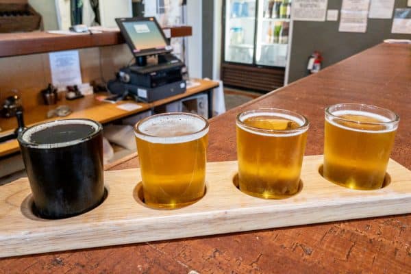 A flight of beer from Five & 20 Spirits and Brewing in Chautauqua County, NY