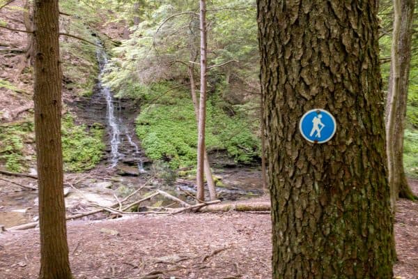 Trail marker at Bridal Falls in Cattaraugus County NY