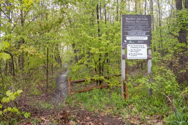 Trailhead for Barberville Falls in Rensselaer County New York