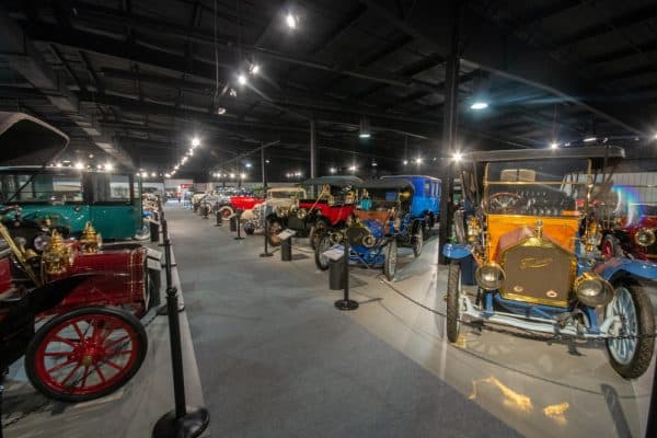 Cars on display inside the Northeast Classic Car Museum in Chenango County NY