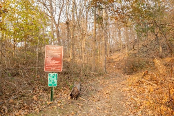 Trailhead in Buttermilk Falls Park in Nyack NY