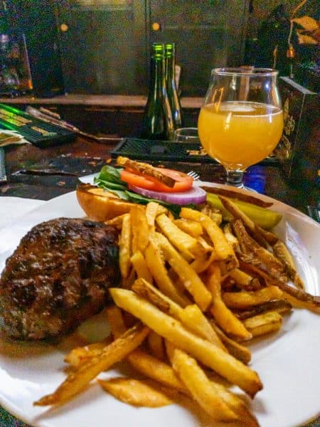 Burger and fries at Keg and Lantern Brewing in New York City