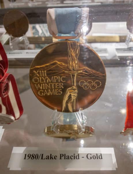 Lake Placid Winter Olympic Medal on display at the Lake Placid Olympic Museum in Essex County NY