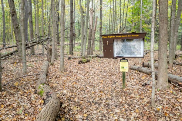 The trailhead for the Ushers Road Trail in Saratoga County New York