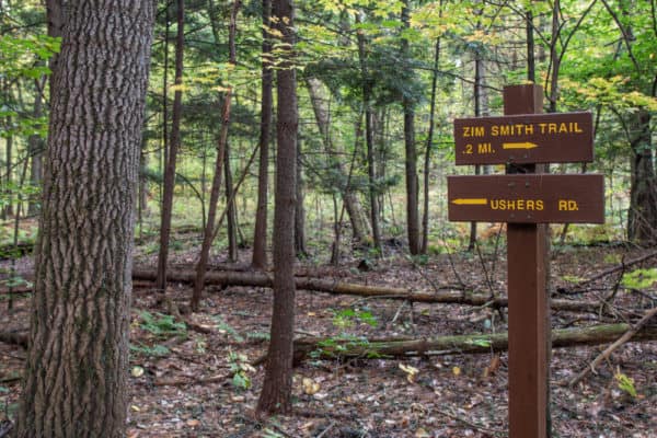 Trail markers along the Ushers Road Trail in Saratoga County NY