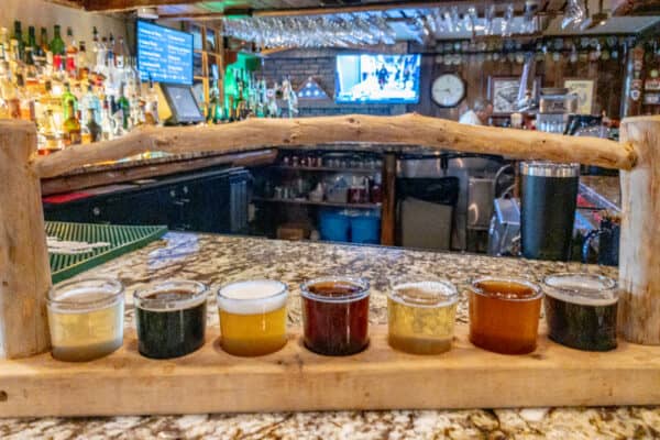 A flight of beer at Great Adirondack Brewing in downtown Lake Placid, NY