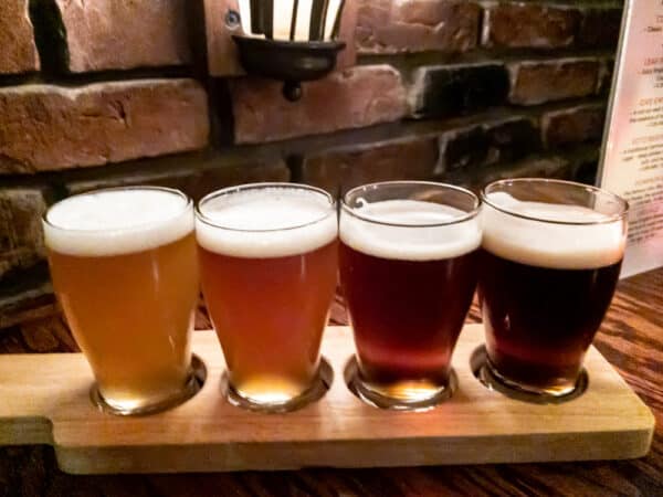 Flight of beers at Lake Placid Brewing in Essex County NY