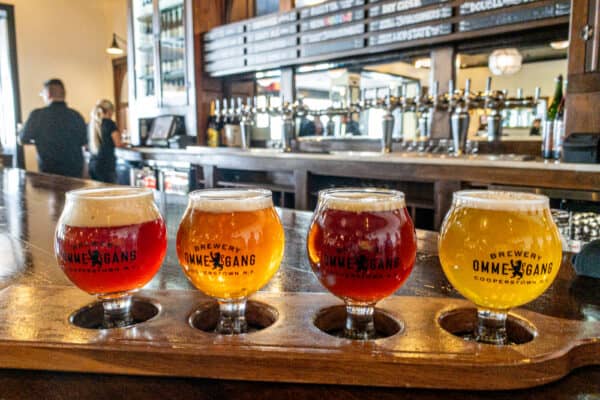 Flight of beers at Brewery Ommegang in Cooperstown, New York