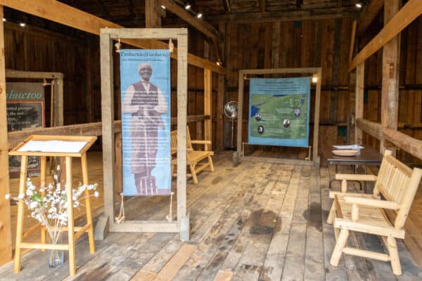 Displays inside the barn at the John Brown Farm State Historic Site in Lake Placid New York