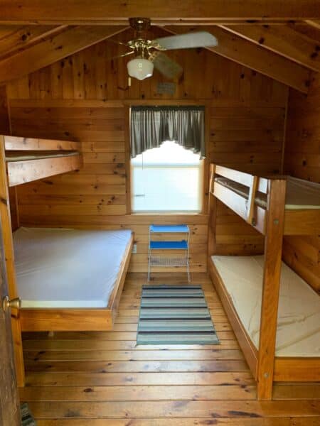 Interior of cabin at Lake Bluff Campground near Wolcott NY