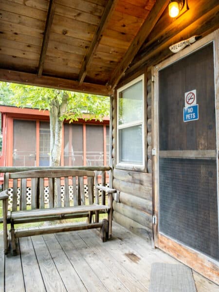 Porch of cabin at Lake Bluff Campground in the Finger Lakes