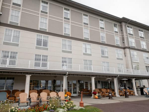 The back porch of the Fort William Henry Hotel in Lake George NY