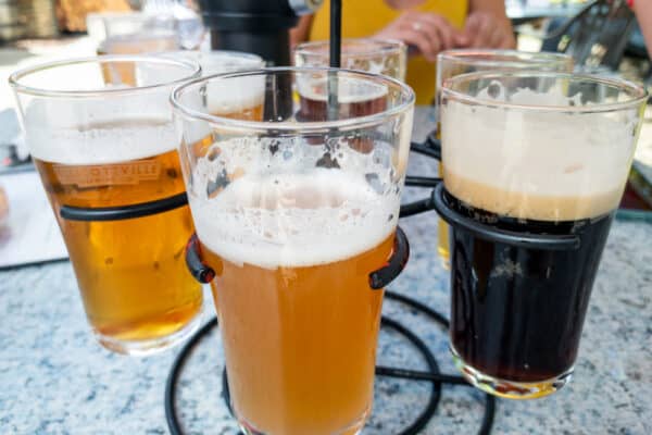 Flight of beers at Eliccottville Brewing Company in Cattaraugus County, New York