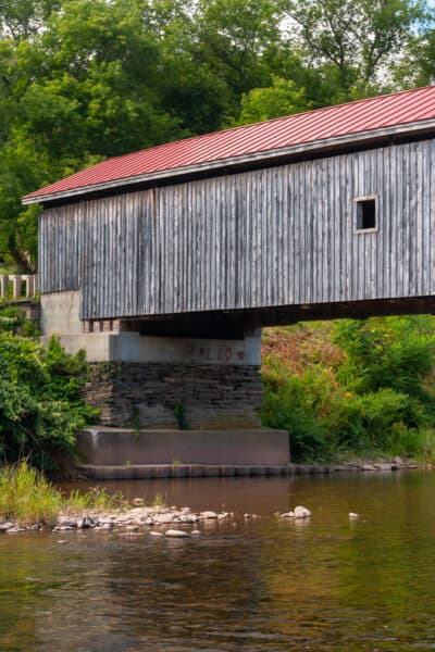 Looking out over Hamden Covered Bridge and the West Branch of the Delaware River.