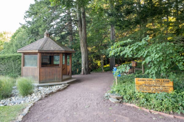 Trailhead for Root Glen at Hamilton College in Clinton NY