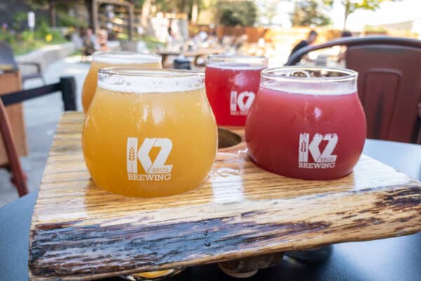 A flight of beers from K2 Brothers Brewing in Rochester, NY
