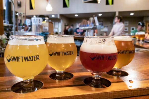 A flight of beers from Swiftwater Brewing in Rochester, NY