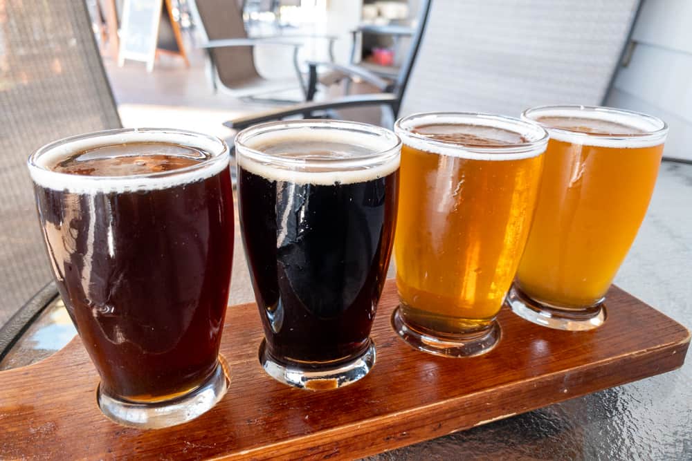 A flight of beers at Wood Boat Brewery in Clayton, New York