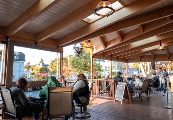 Outdoor seating at Wood Boat Brewery in Clayton NY