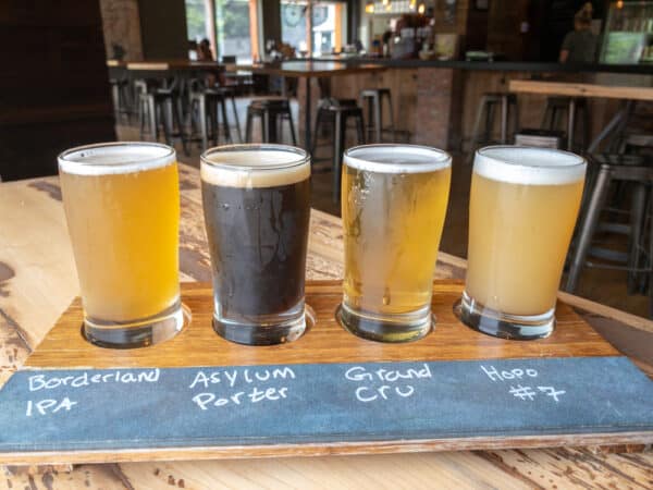 Flight of beers from 42 North Brewing in East Aurora NY