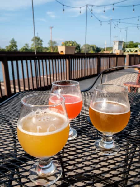 Flight of beers on a table at Stoneyard Brewing Company in Monroe County NY