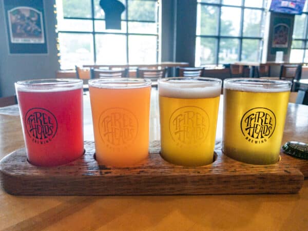 A flight of beers from Three Heads Brewing in Rochester New York