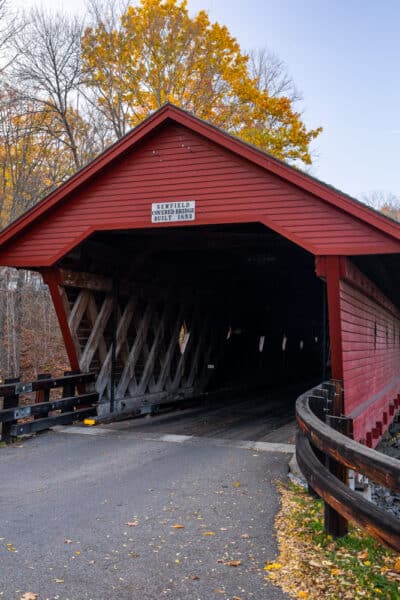 The entrance to Newfield Covered Bridge in Tompkins County NY