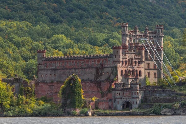 The ruins of Bannerman's Castle from the Hudson River in New York