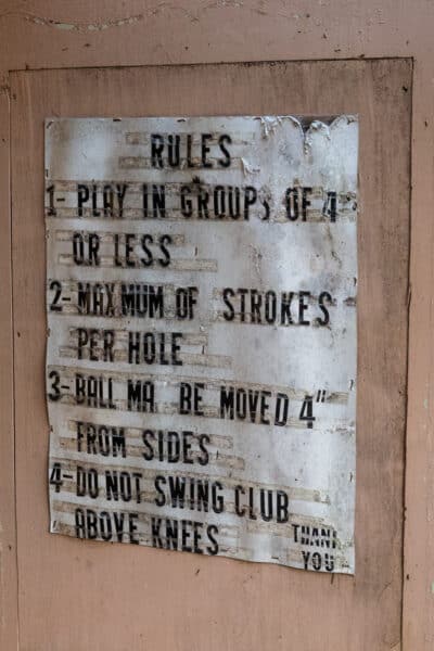 Historic mini golf sign at the Old Catskill Game Farm in Greene County NY