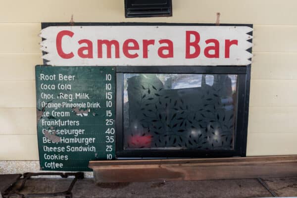 Historic Camera Bar sign at the Old Catskill Game Farm in New York
