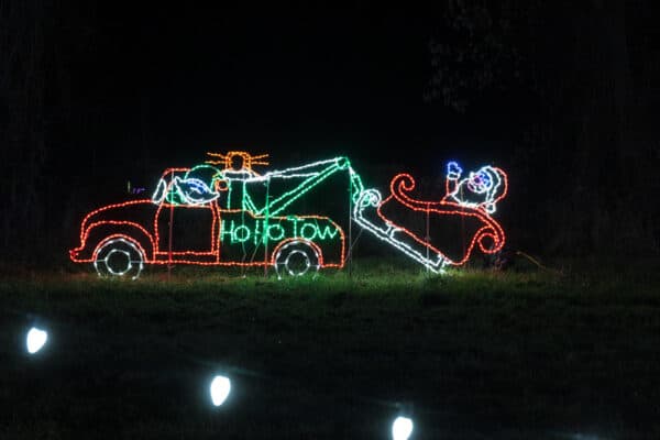 Santa getting towed light at Twinkle Town near Elmira NY