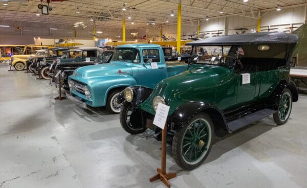 Antique Cars of various colors at the Curtiss Museum in NY
