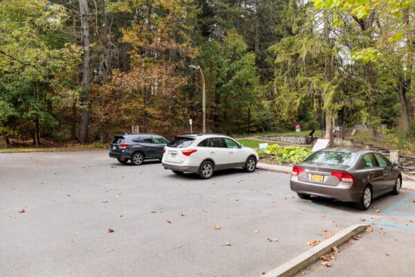 Parking area for the Geyser Trail in Saratoga Spa State Park in Saratoga Springs New York