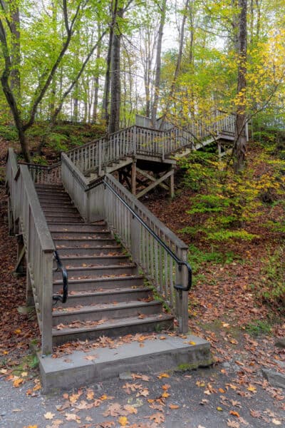 Wooden staircase in Saratoga Spa State Park in Saratoga Springs NY