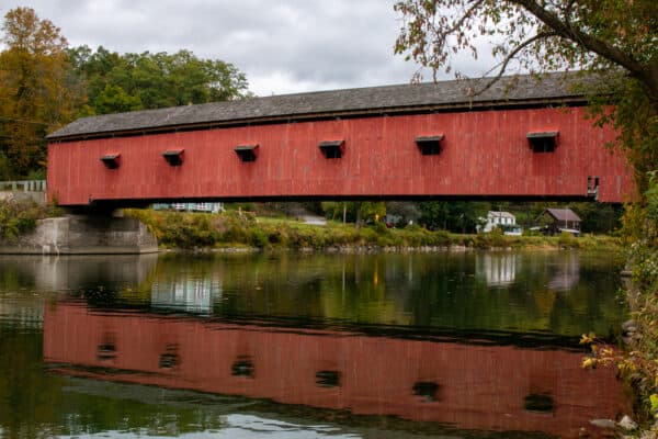 A side view of Buskirks Covered Bridges in Rensselaer County, NY