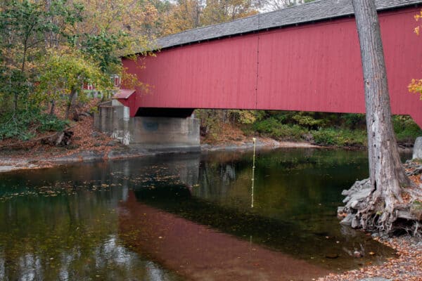A side view of Eagleville Covered Bridge in Washington County NY