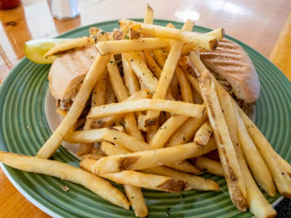 Sandwich and fries at Valcour Brewing Company in the Adirondacks.