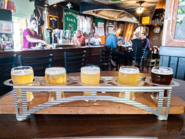 A flight of beers from Old First Ward Brewing at Gene McCarthy's Pub in Buffalo NY