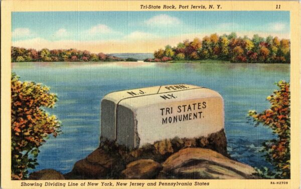 Historic postcard of the Tri States Monument in Port Jervis New York