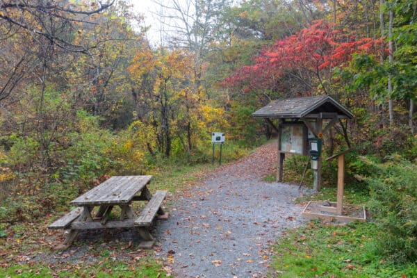 The trailhead for the Huyck Preserve in Albany County New York