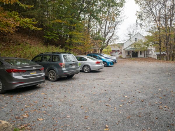 The parking area at Huyck Preserve in Albany County NY