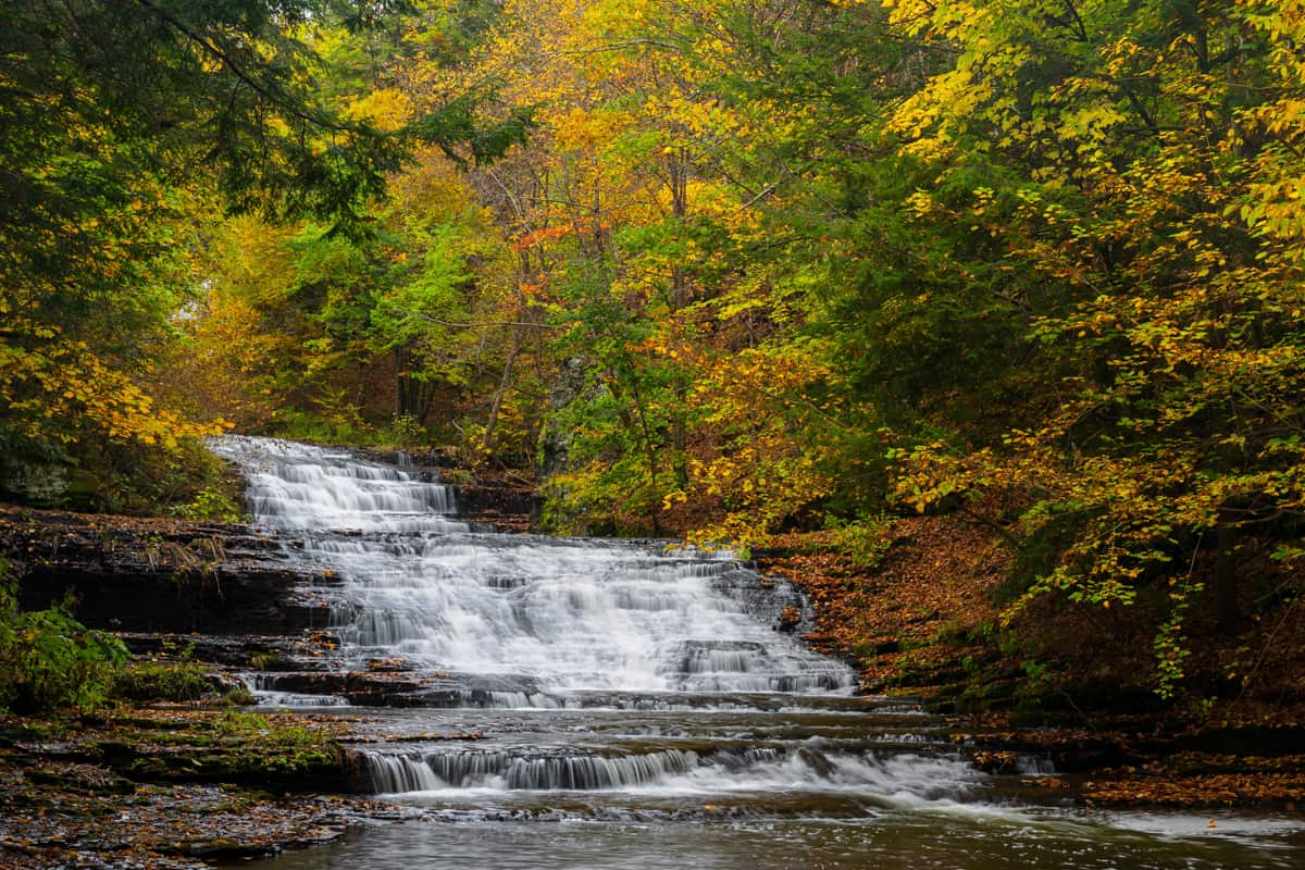 Hiking to Rensselaerville Falls in Huyck Preserve in Albany County