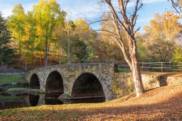 A side view of the Stone Arch Bridge Historical Park in the Catskills
