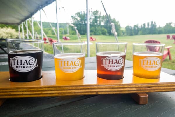 Flight of beer from Ithaca Beer Company in Tompkins County NY