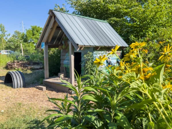 Small building in the Ithaca Children's Garden in the Finger Lakes