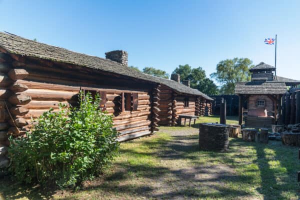 Lincoln Log Cabins inside of Fort Delaware in Narrowsburg NY