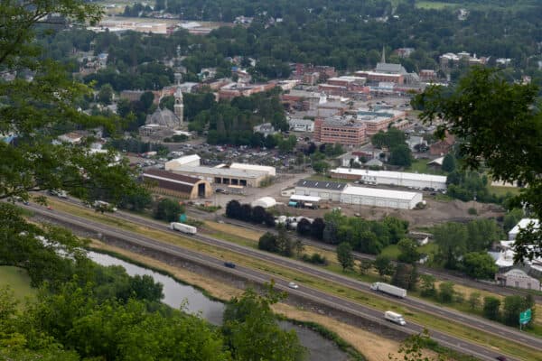 A close up look at I-86 and Bath, NY from the overlook in Mossy Bank Park