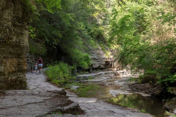 People hiking the Gorge Trail in Watkins Glen State Park in the Finger Lakes